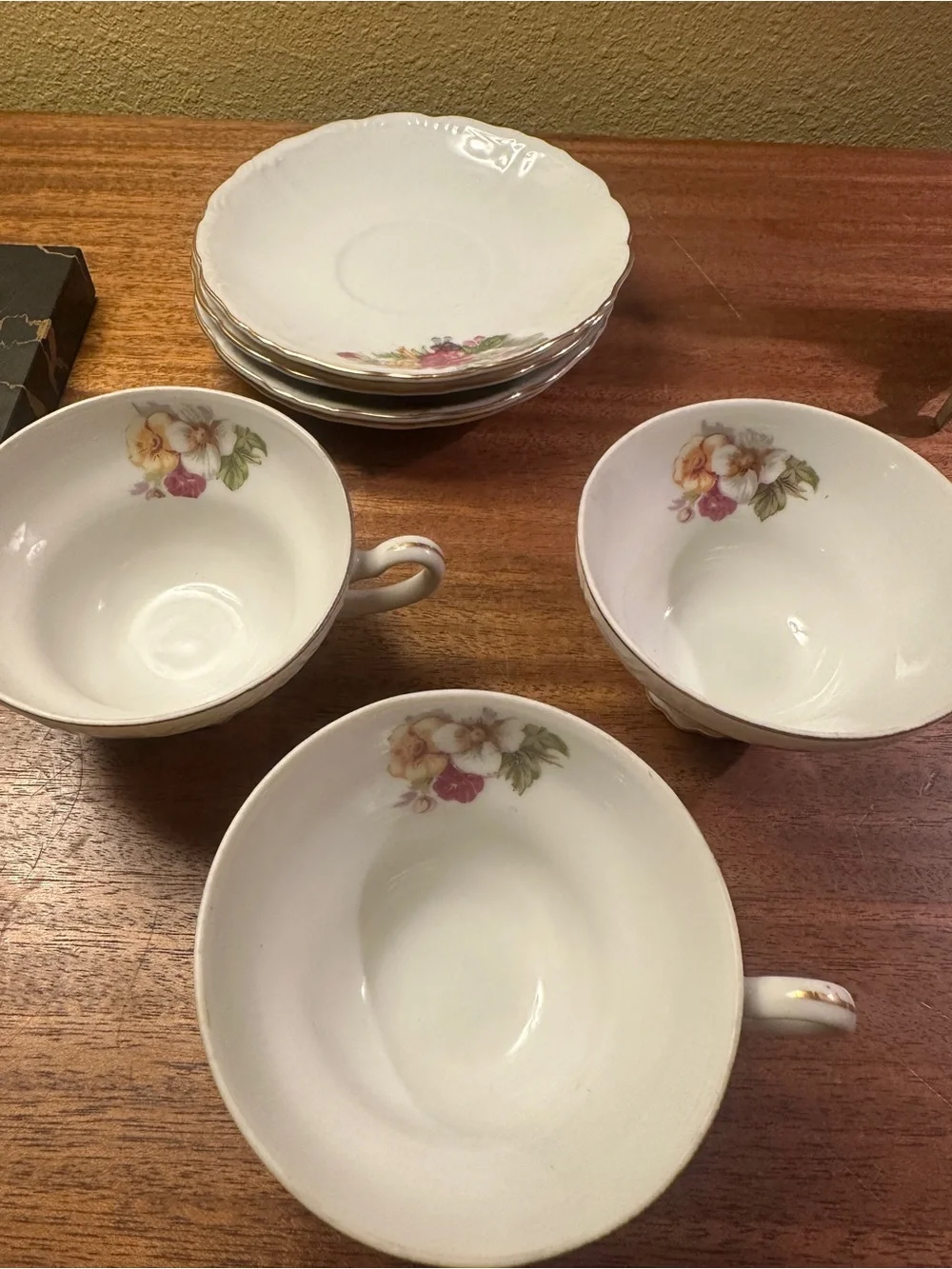 Floral Porcelain Teacup with Gold Trim